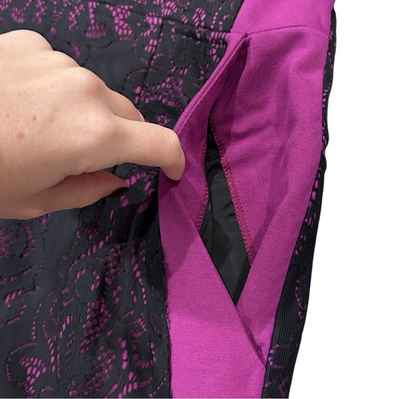 Nanette Lepore Fuchsia and Black Kissing Booth Lace Mini Dress Women’s 6 - Picture 6 of 7